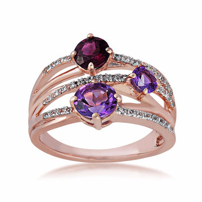 Multi-Gemstone and 1/6 ct. tw. Diamond Crossover Ring in 10K Pink Gold