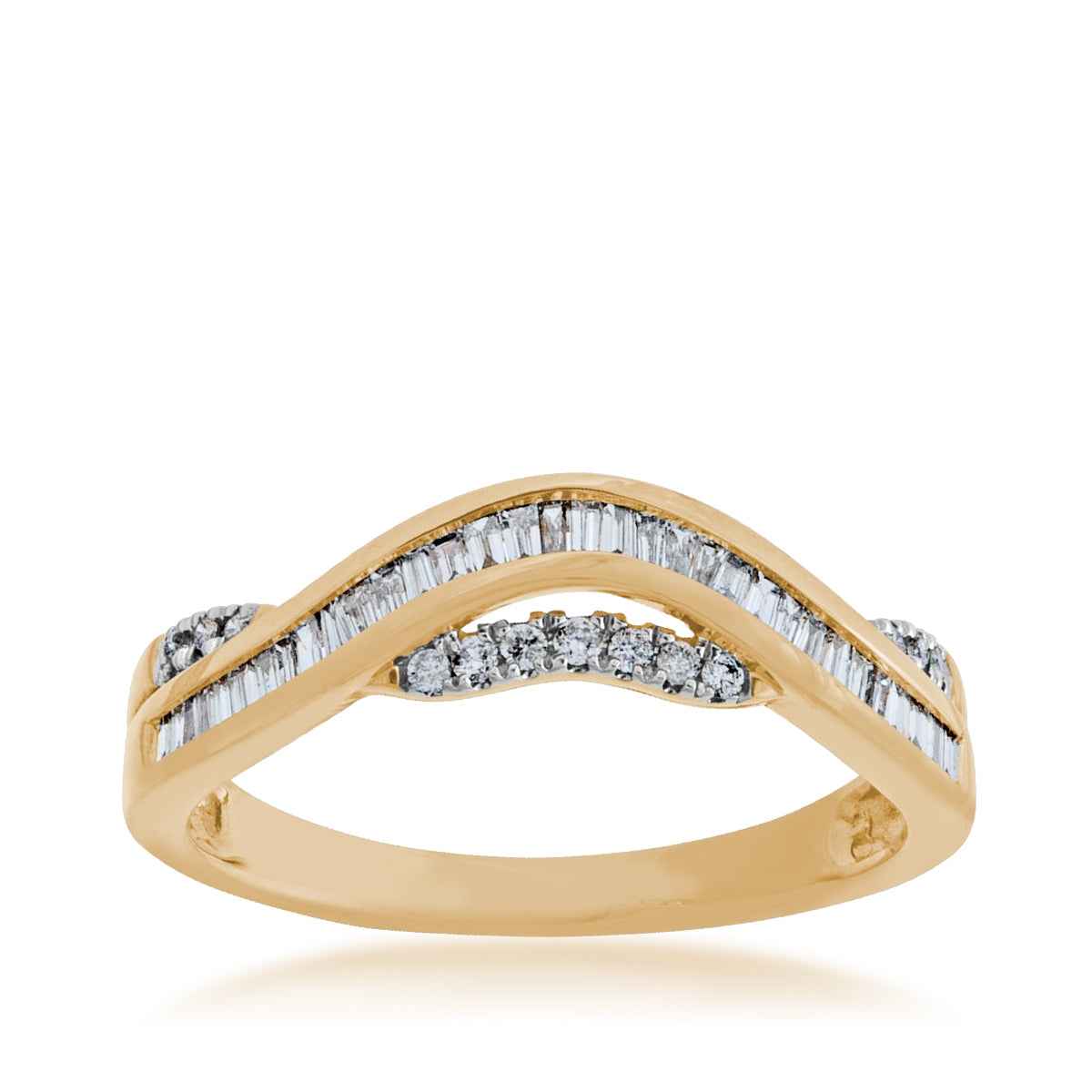 1/4 ct. tw. Round & Tapered Baguette Diamond Curved Anniversary Band in 14K Yellow Gold