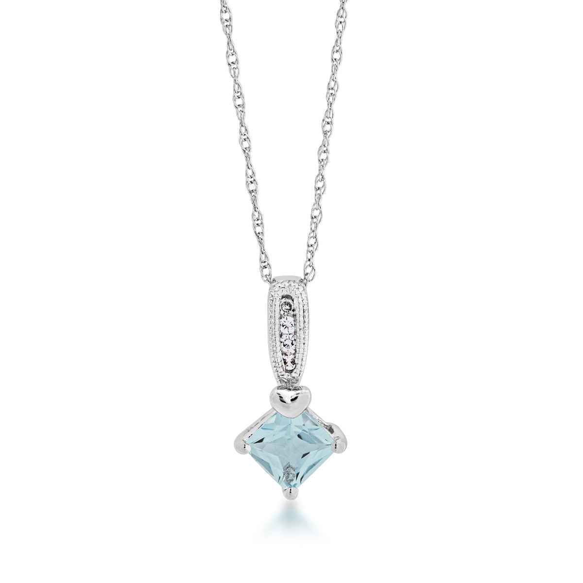 Genuine Aquamarine & Diamond Pendant in 10K White Gold