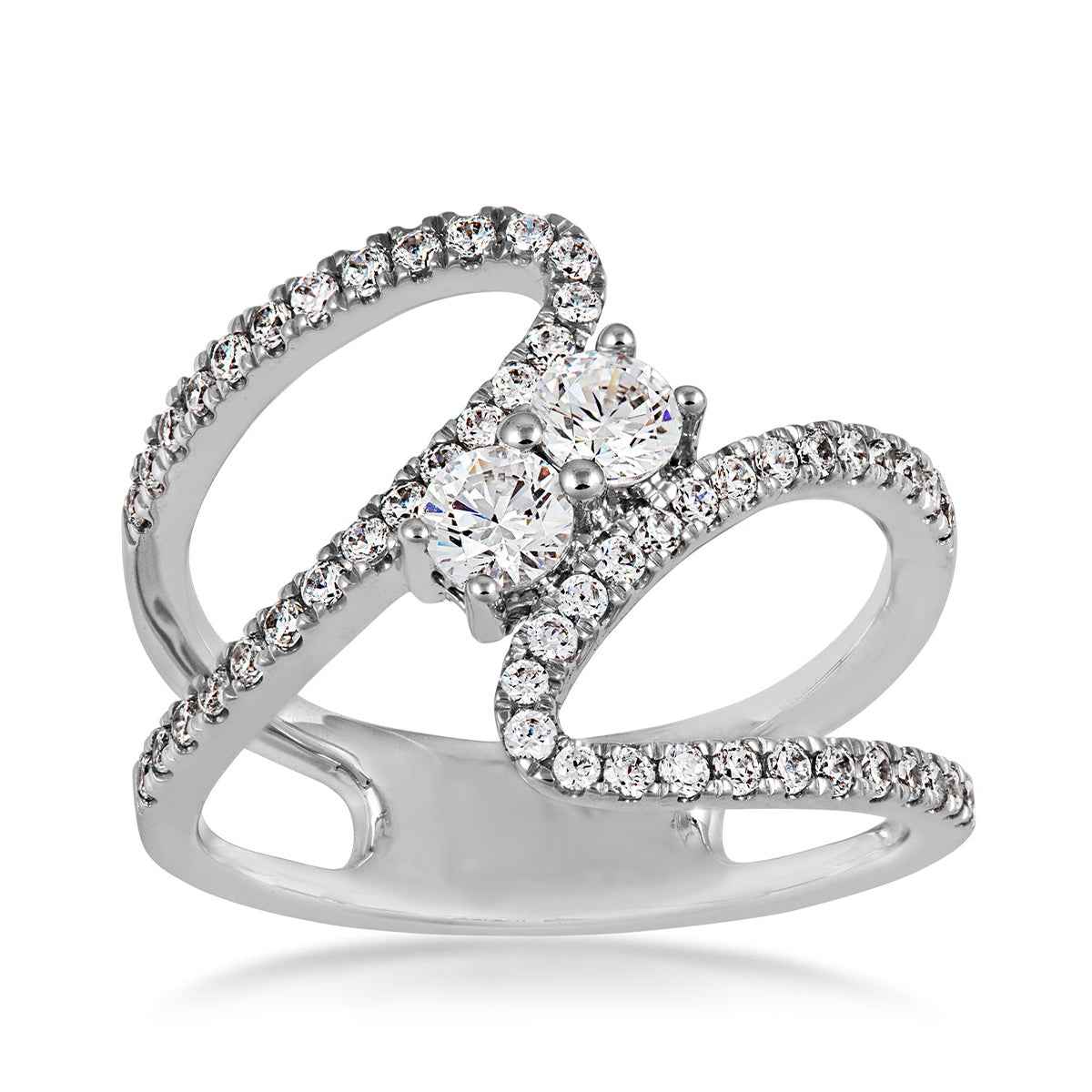 2BeLoved 7/8 ct. tw 2-Stone Diamond Anniversary Ring with Bypass Design in 14K White Gold