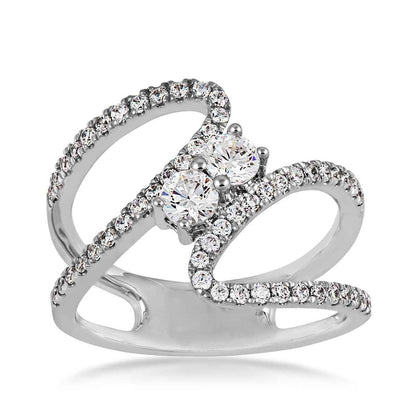 2BeLoved 7/8 ct. tw 2-Stone Diamond Anniversary Ring with Bypass Design in 14K White Gold