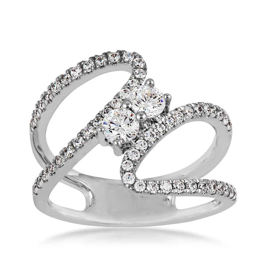 2BeLoved 7/8 ct. tw 2-Stone Diamond Anniversary Ring with Bypass Design in 14K White Gold