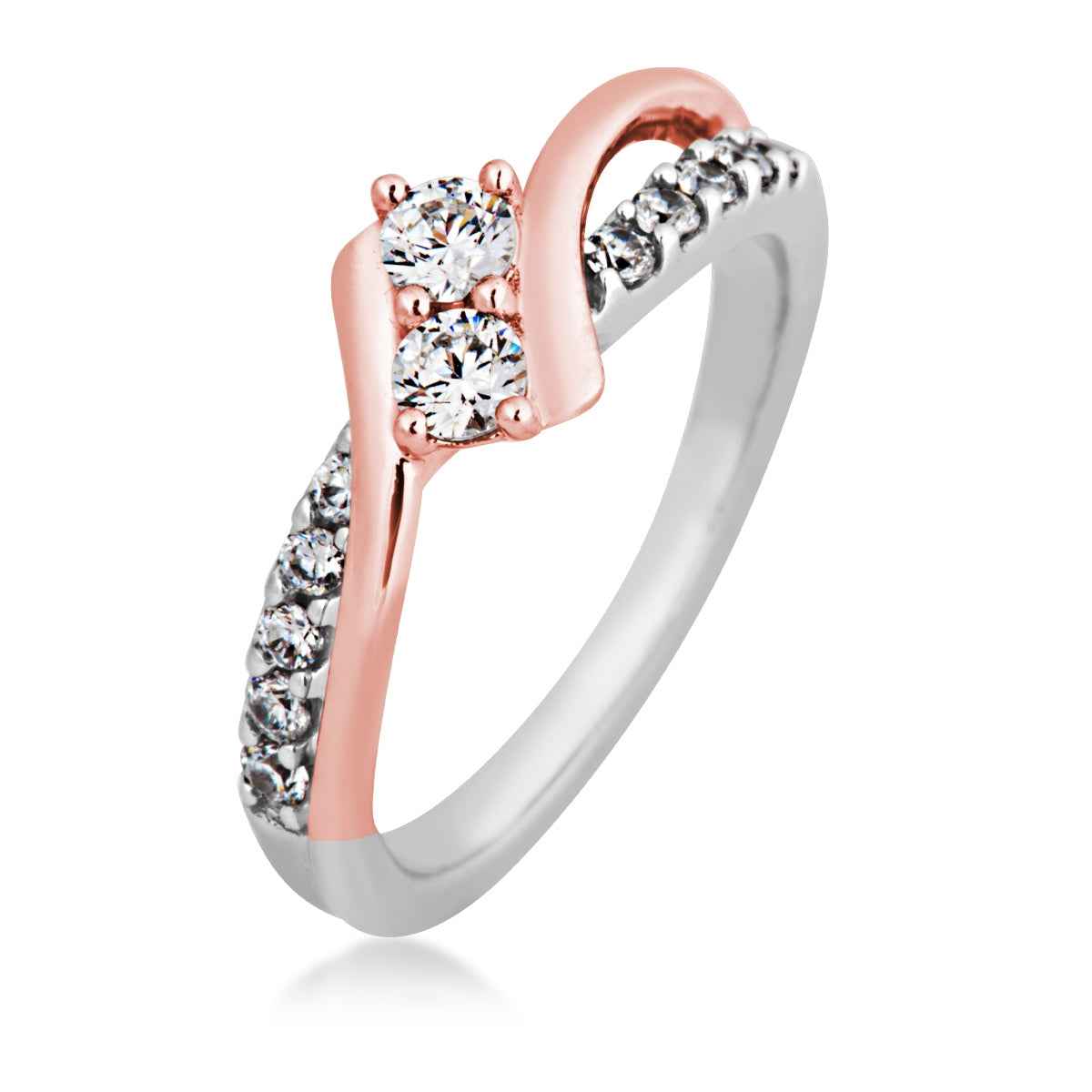 2BeLoved 1/2 ct. tw. 2-Stone Diamond Anniversary Ring in 10K Two-Tone White and Pink Gold front view