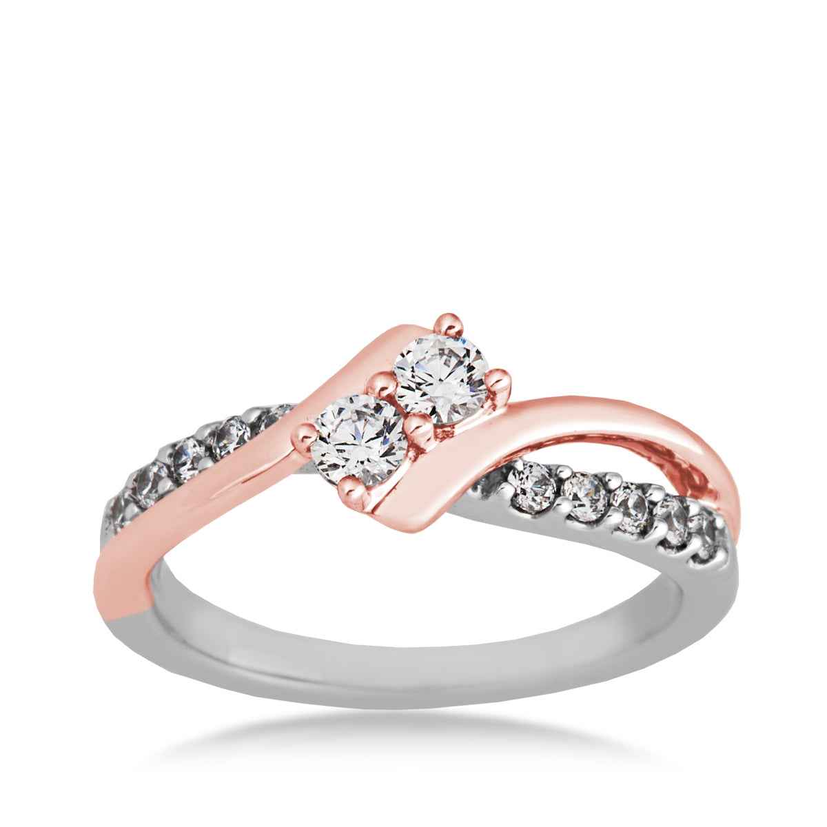 2BeLoved 1/2 ct. tw. 2-Stone Diamond Anniversary Ring in 10K Two-Tone White and Pink Gold