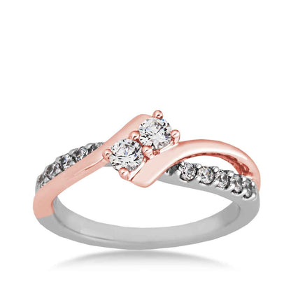 2BeLoved 1/2 ct. tw. 2-Stone Diamond Anniversary Ring in 10K Two-Tone White and Pink Gold