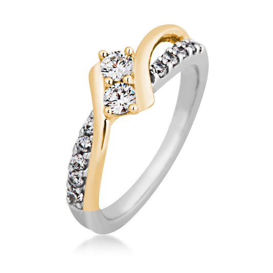 2BeLoved 1/2 ct. tw. 2-Stone Diamond Anniversary Ring in 10K White & Yellow Gold front view