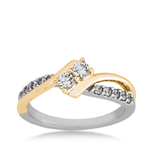 2BeLoved 1/2 ct. tw. 2-Stone Diamond Anniversary Ring in 10K White & Yellow Gold