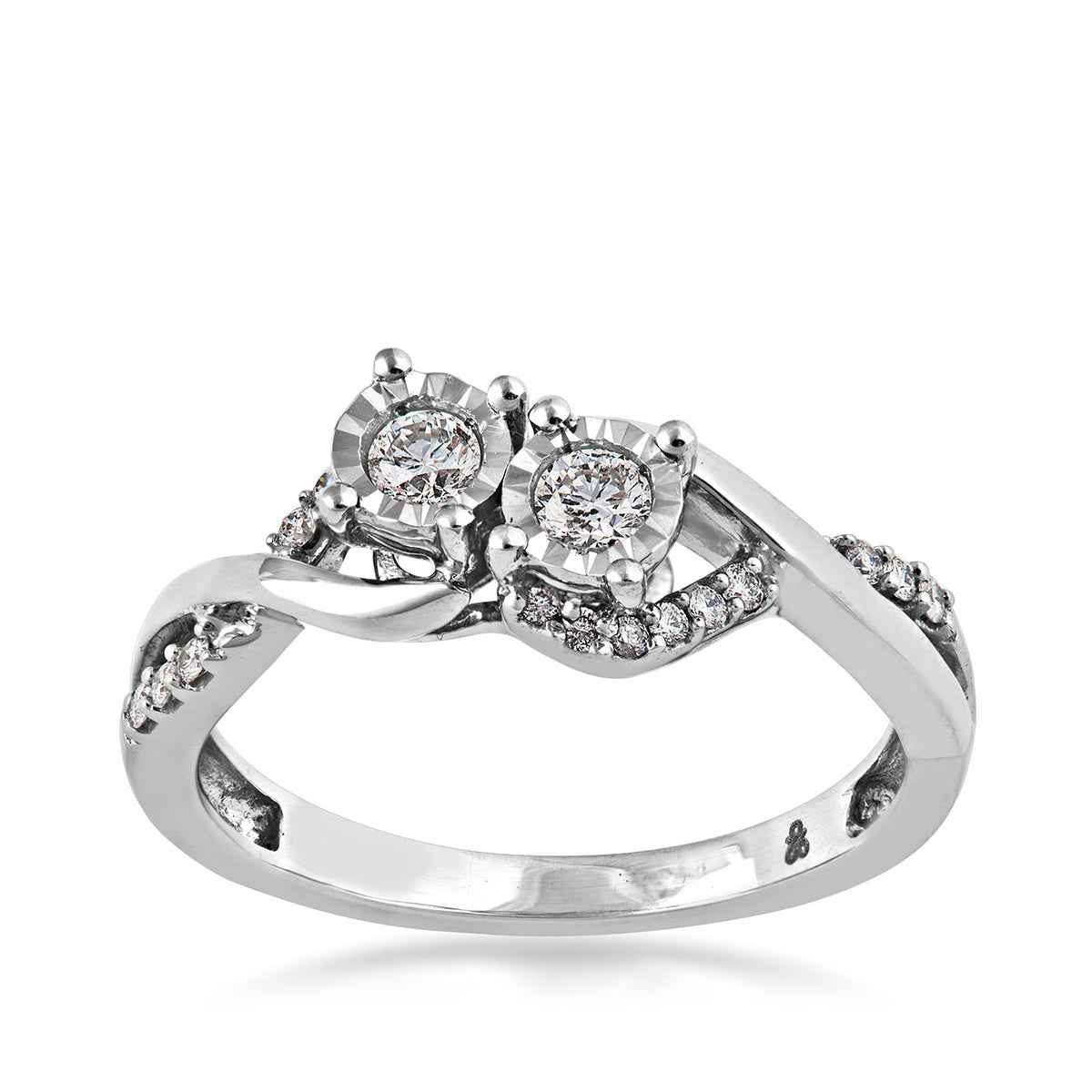 2BeLoved 1/4 ct. tw Round 2-Stone Diamond Anniversary Ring with Miracle Plating in 10K White Gold