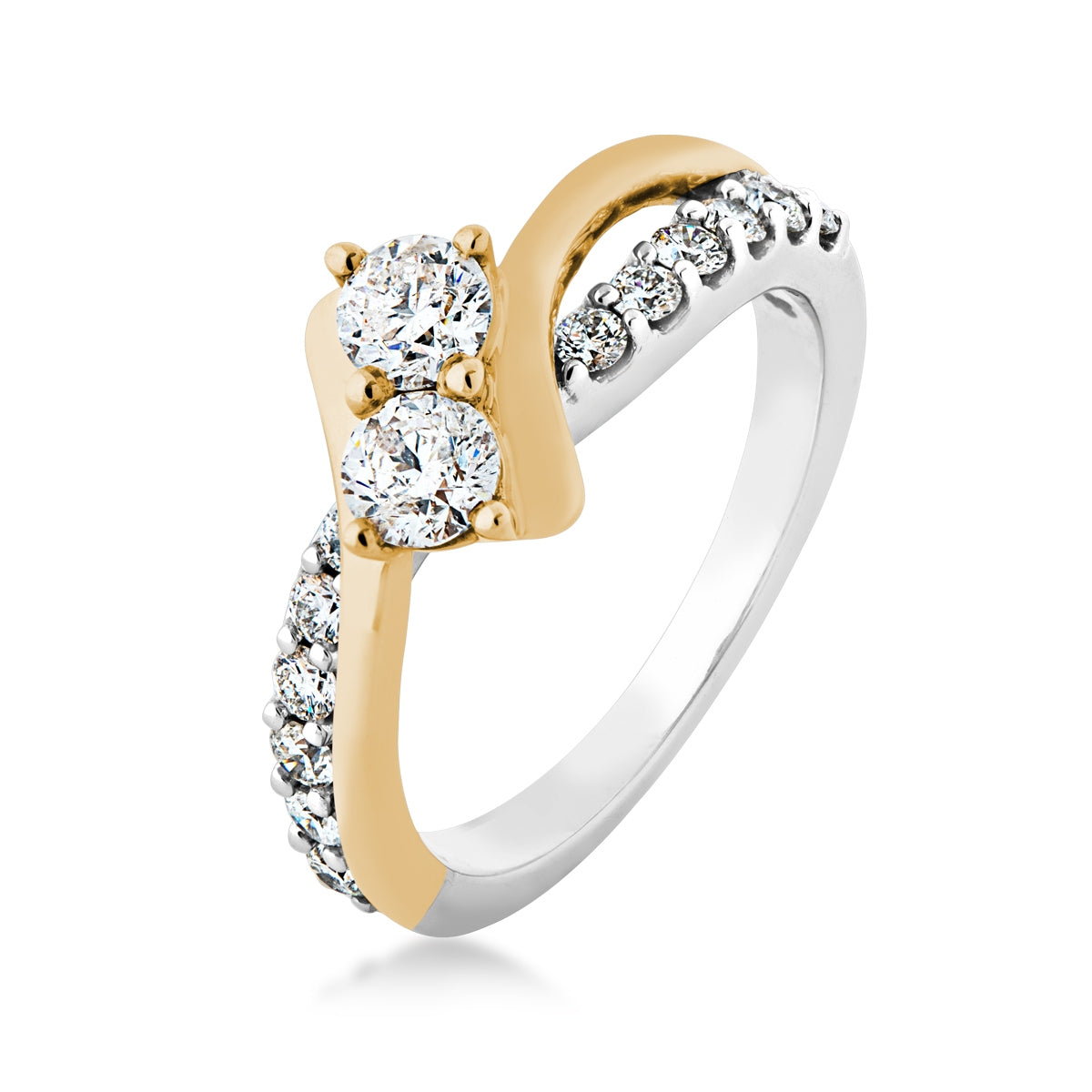 2BeLoved 1 ct. tw. 2-Stone Diamond Anniversary Ring in 14K White & Yellow Gold front view