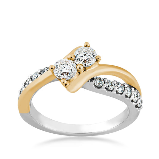 2BeLoved 1 ct. tw. 2-Stone Diamond Anniversary Ring in 14K White & Yellow Gold