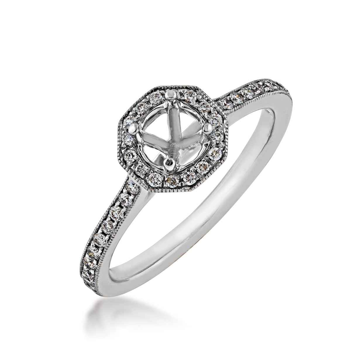 1/4 ct. tw. Diamond Semi-Mount Engagement Ring with Octagon Halo in 14K White Gold front view