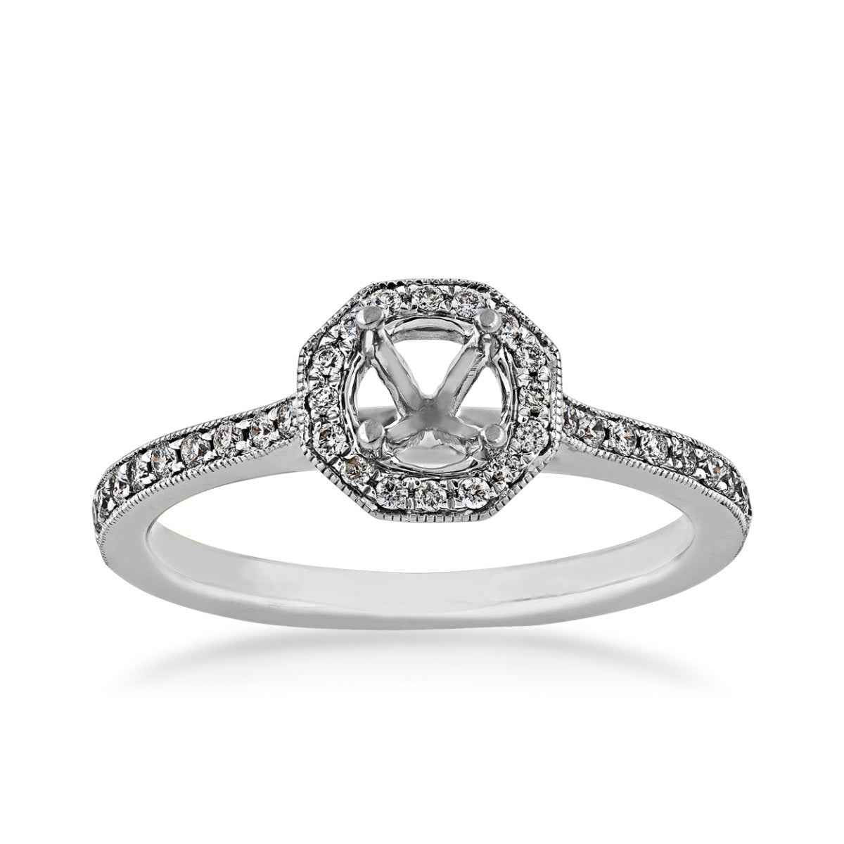 1/4 ct. tw. Diamond Semi-Mount Engagement Ring with Octagon Halo in 14K White Gold