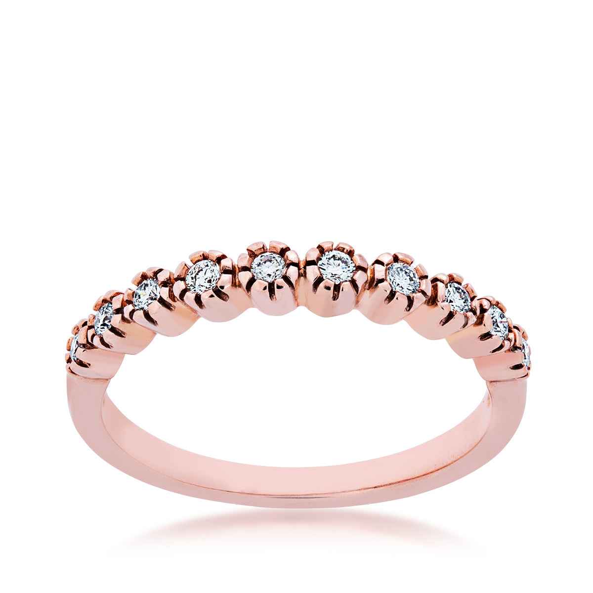 Perfect Match 1/6 ct. tw. Round Diamond with Filigree Circle Detailing Stackable Ring in 10K Pink Gold