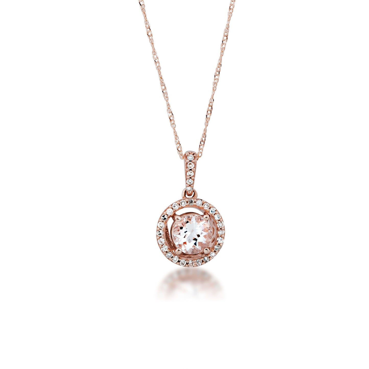 Genuine Round Morganite & 1/10 ct. tw. Diamond Halo Pendant in 10K Pink Gold