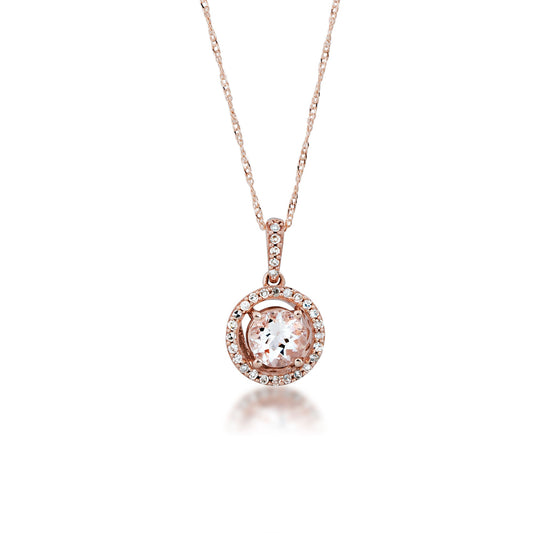 Genuine Round Morganite & 1/10 ct. tw. Diamond Halo Pendant in 10K Pink Gold