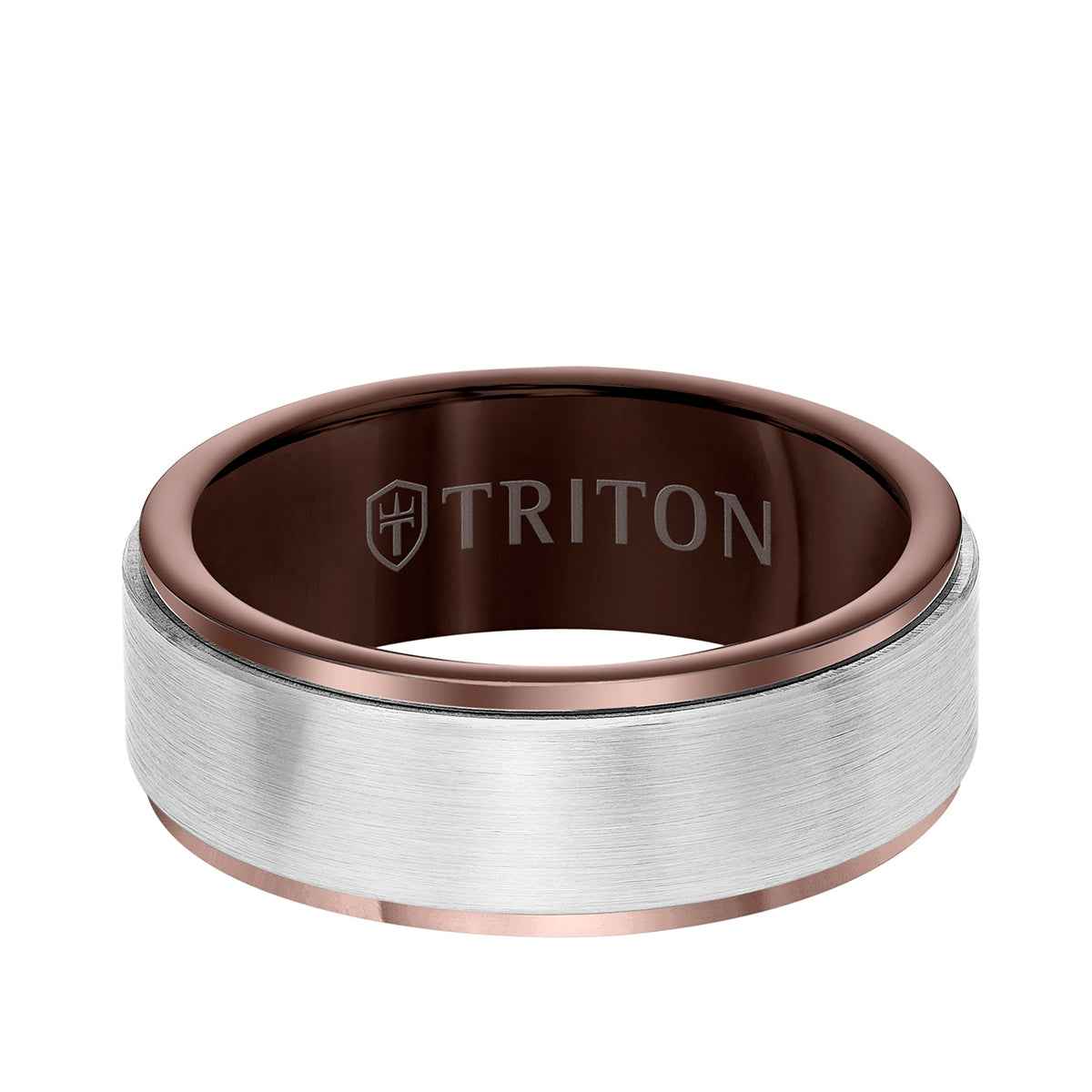 Triton Men's 8mm Espresso & White Tungsten Satin Finish Wedding Band