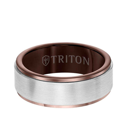 Triton Men's 8mm Espresso & White Tungsten Satin Finish Wedding Band