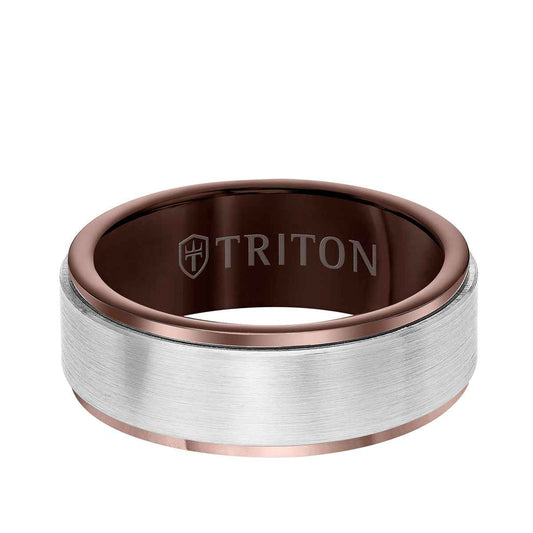 Triton Men's 8mm Espresso & White Tungsten Satin Finish Wedding Band