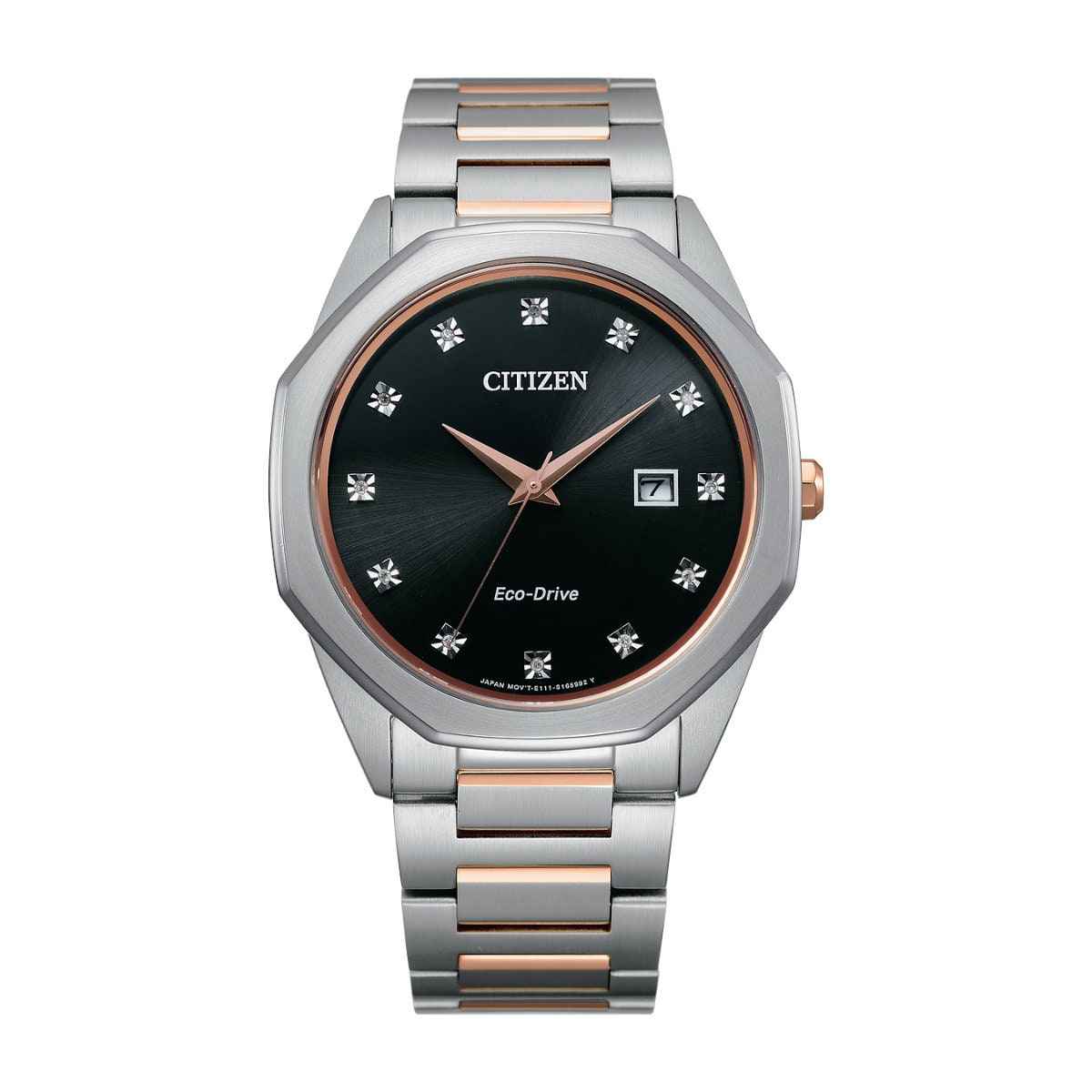 Citizen Men's Corso Eco-Drive Two-Tone Stainless Steel Watch with Black Dial and 12 Diamonds