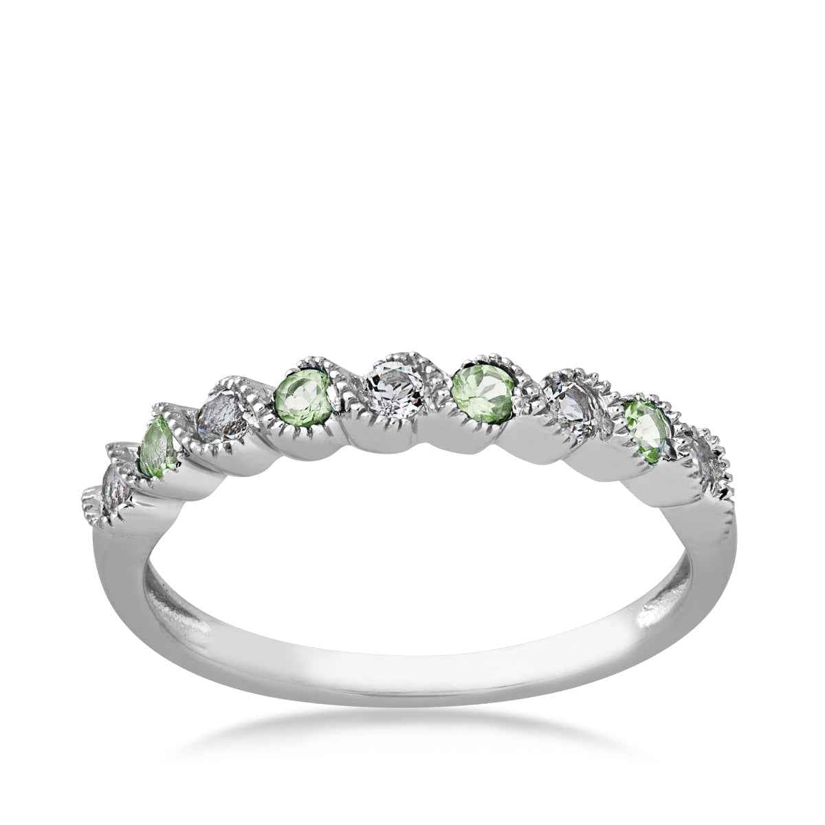 Genuine Peridot & White Topaz Stackable Ring with Milgrain Twist Band in 10K White Gold