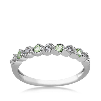Genuine Peridot & White Topaz Stackable Ring with Milgrain Twist Band in 10K White Gold
