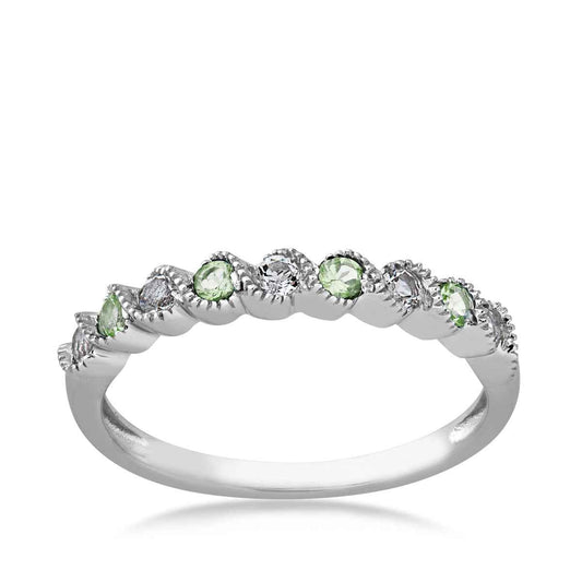 Genuine Peridot & White Topaz Stackable Ring with Milgrain Twist Band in 10K White Gold