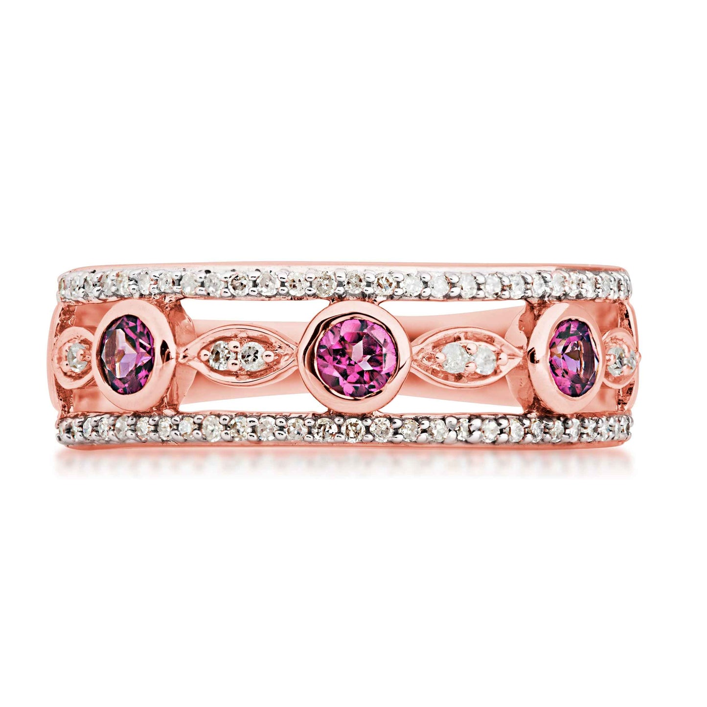 Genuine Rhodolite Garnet & 1/5 ct. tw. Diamond Fashion Ring in 10K Pink Gold