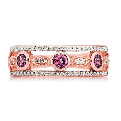 Genuine Rhodolite Garnet & 1/5 ct. tw. Diamond Fashion Ring in 10K Pink Gold