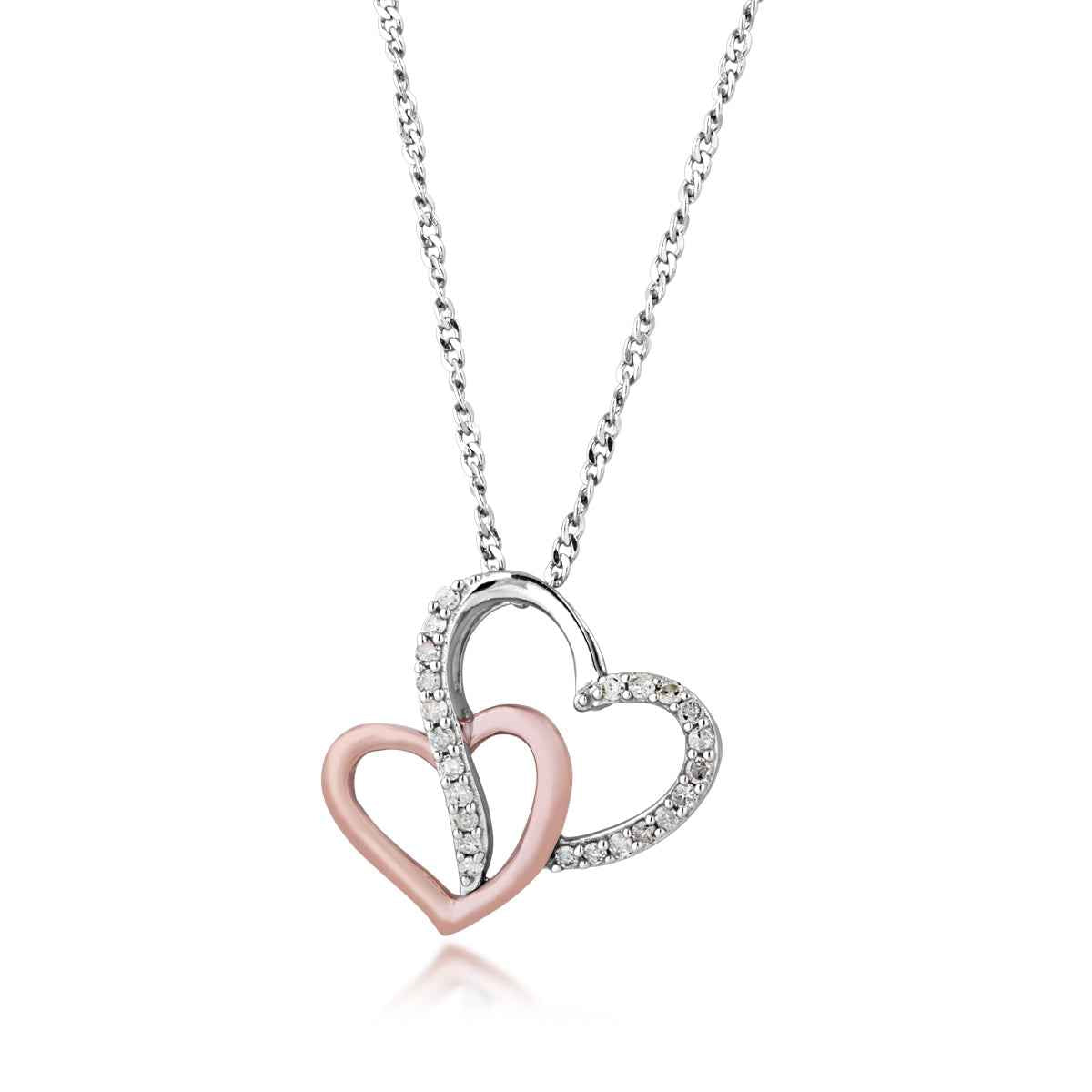 1/10 ct. tw. Diamond Heart Pendant with Rose Plated Heart Accent in Sterling Silver