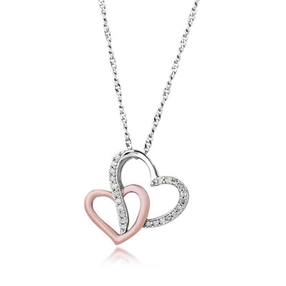 1/10 ct. tw. Diamond Heart Pendant with Rose Plated Heart Accent in Sterling Silver