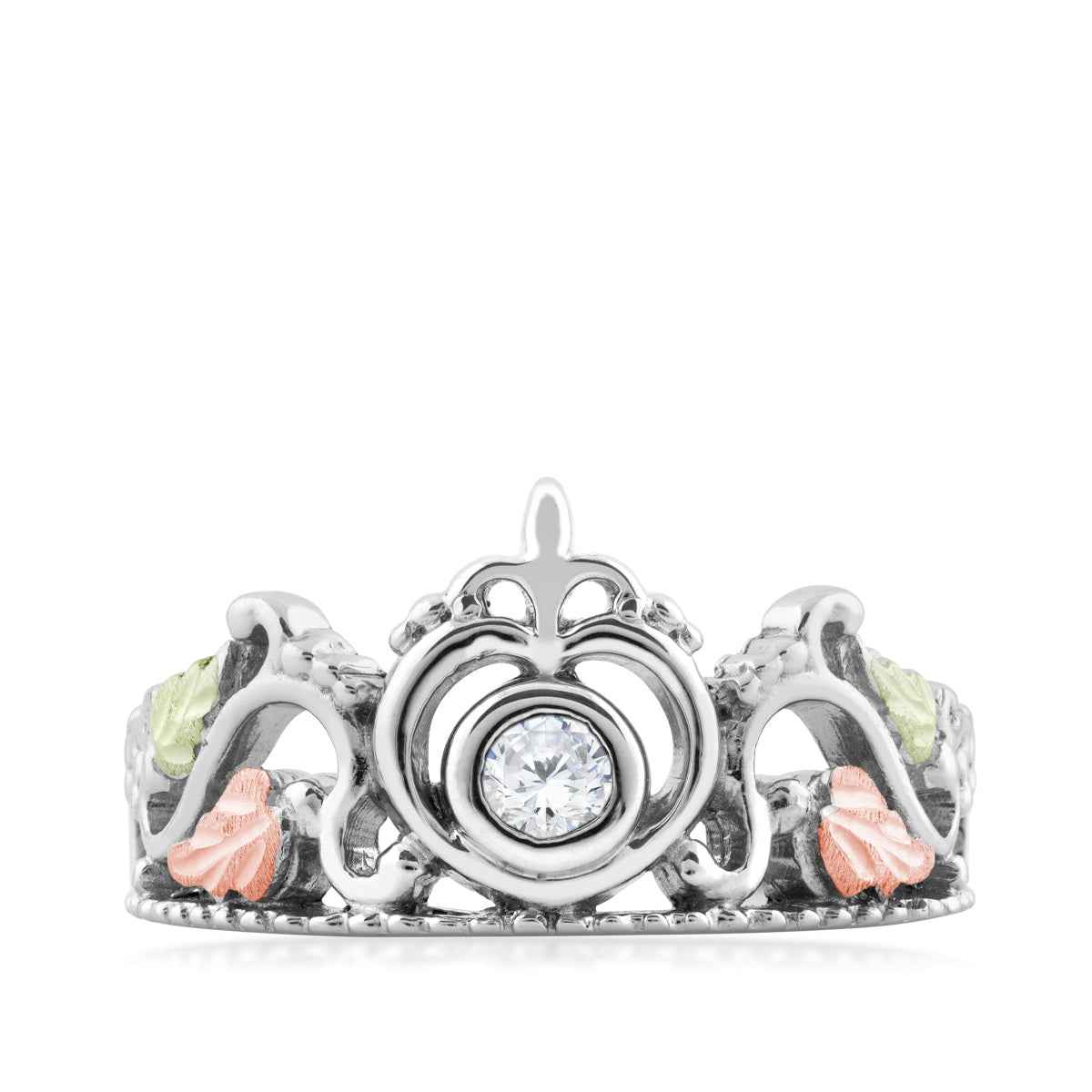 Black Hills Gold Round White Cubic Zirconia Tiara Ring in Sterling Silver front view