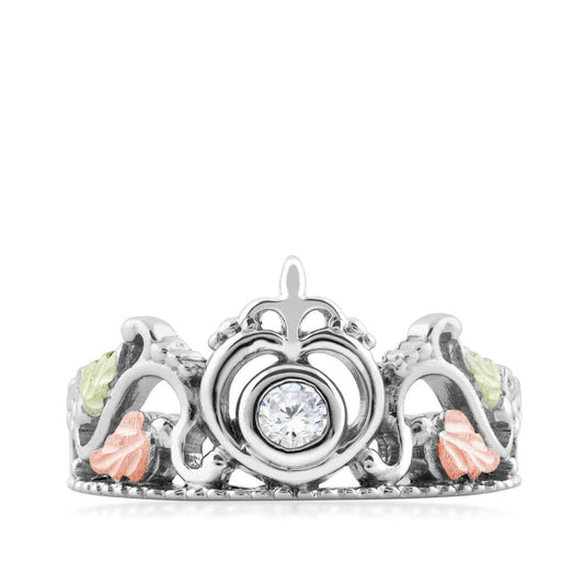 Black Hills Gold Round White Cubic Zirconia Tiara Ring in Sterling Silver front view