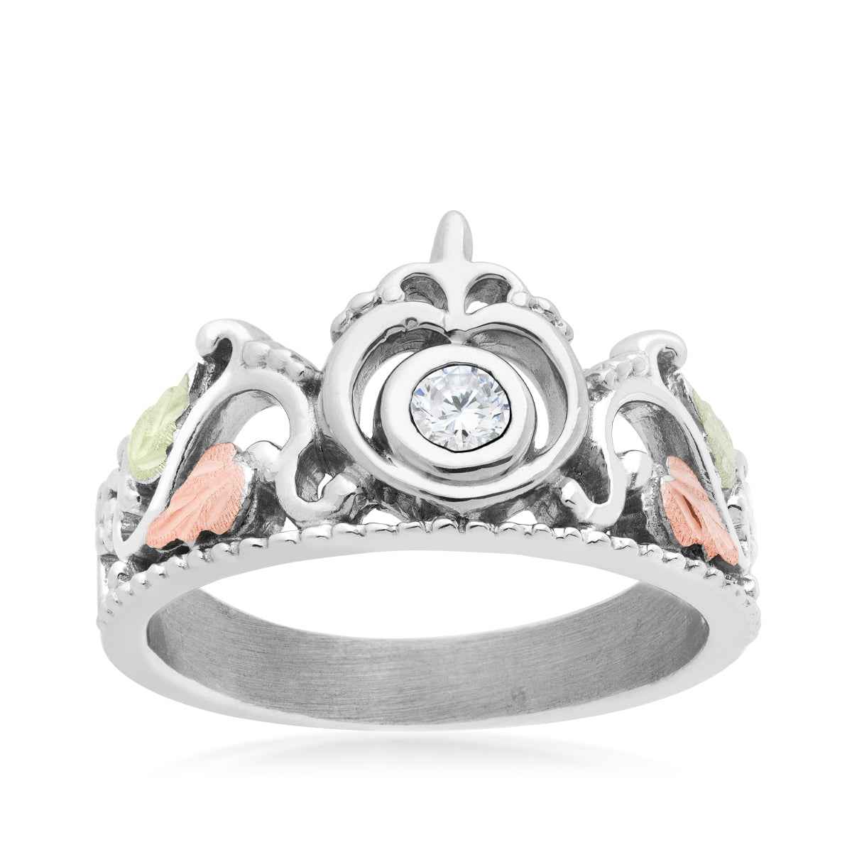 Black Hills Gold Round White Cubic Zirconia Tiara Ring in Sterling Silver