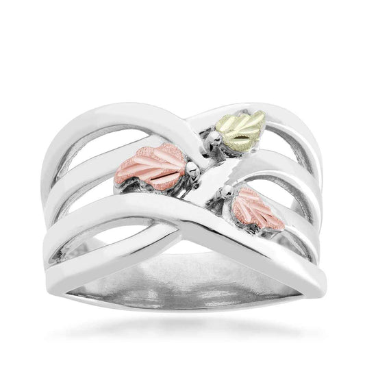 Black Hills Gold Three Leaf Crossover Ring in Sterling Silver