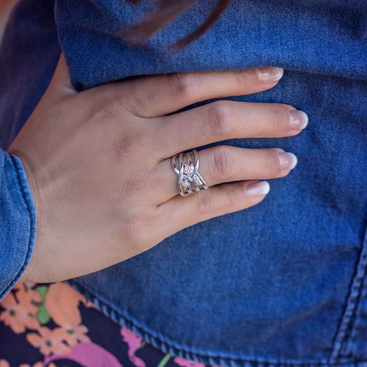 Black Hills Gold Three Leaf Crossover Ring in Sterling Silver side profile