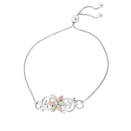Black Hills Gold Leaf Flower & Vine Bolo Bracelet in Sterling Silver