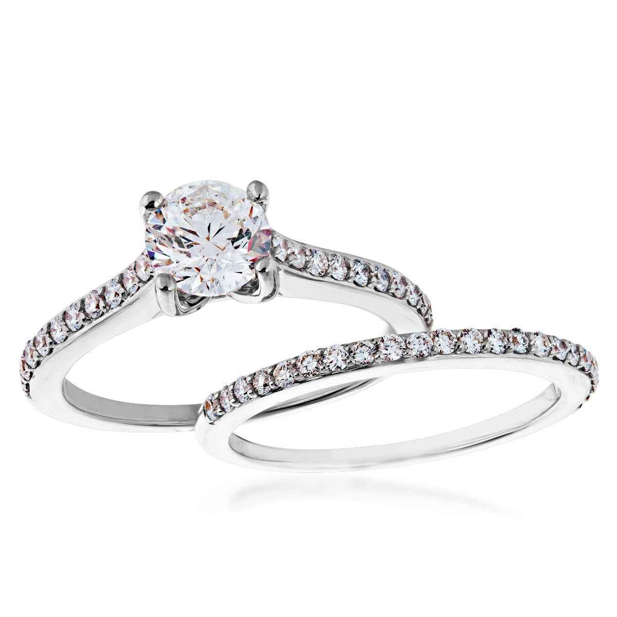 Noventa 1-1/2 ct. tw. Classic Round Brilliant Diamond Wedding Set in 14K White Gold close-up detail