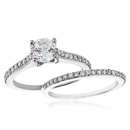 Noventa 1-1/2 ct. tw. Classic Round Brilliant Diamond Wedding Set in 14K White Gold close-up detail