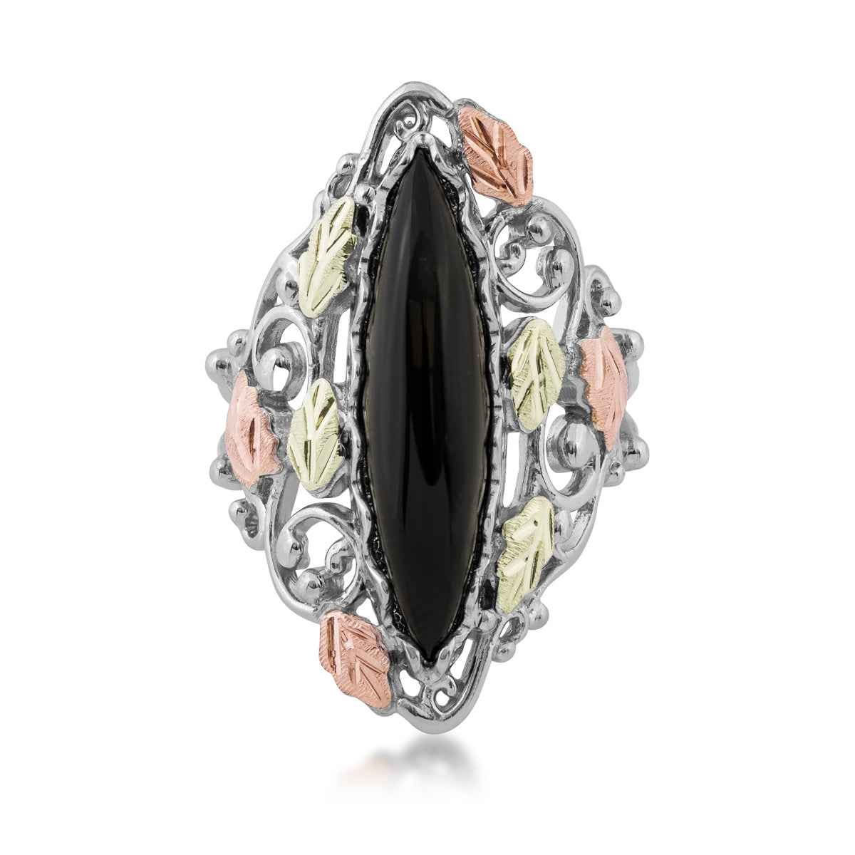 Black Hills Gold Marquise Onyx Ring in Sterling Silver