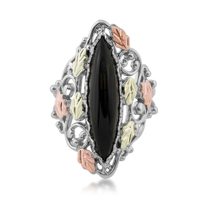 Black Hills Gold Marquise Onyx Ring in Sterling Silver