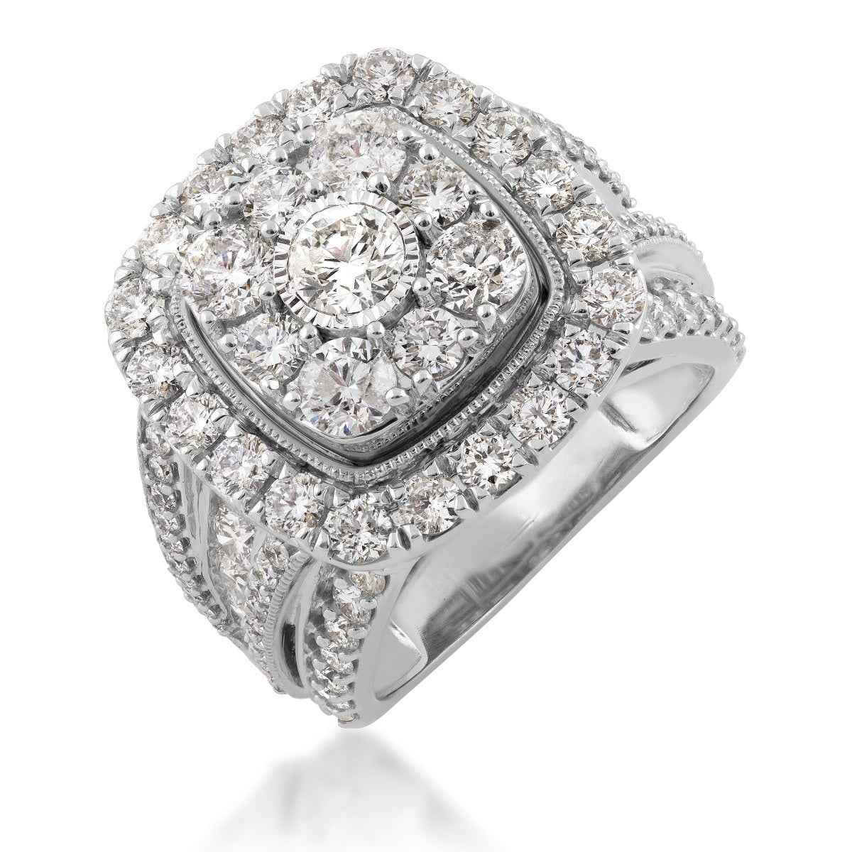 Fairytale Diamonds 4 ct. tw. Diamond Cluster Halo Ring in 14K White Gold front view