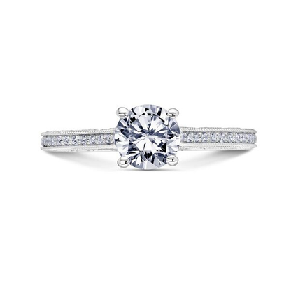 Scott Kay Heavens Gate 1/4 ct. tw. Diamond Semi-Mount Engagement Ring with Milgrain Diamond-Shaped Design in 14K front view