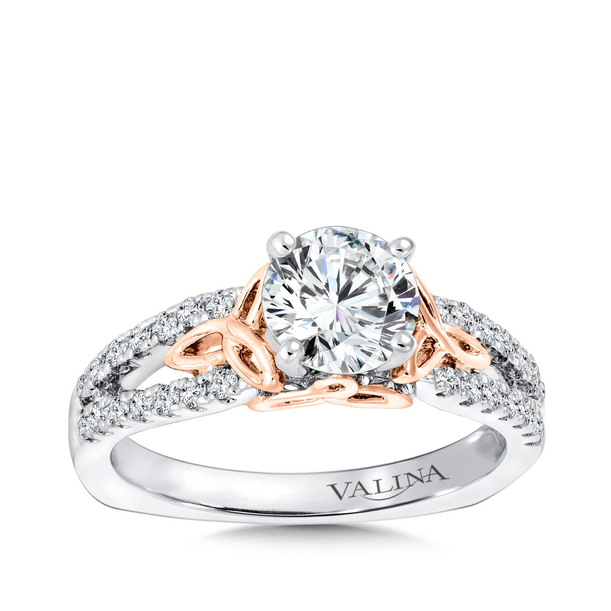 Valina 1/4 ct. tw. Diamond Split Shank Round Semi-Mount Engagement Ring with European Shank in 14K White & Pink Gold