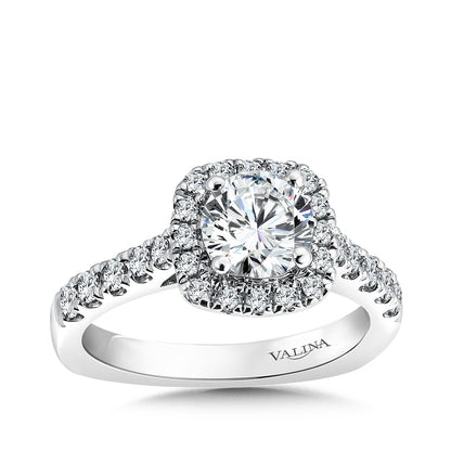 Valina 1/2 ct. tw. Diamond Halo Round Semi-Mount Engagement Ring with European Shank in 14K White Gold