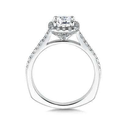 Valina 1/3 ct. tw. Diamond Halo Round Semi-Mount Engagement Ring with European Shank in 14K White Gold front view