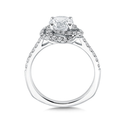 Valina 1/3 ct. tw. Diamond Swirl Halo Round Semi-Mount Engagement Ring with European Shank in 14K White Gold front view