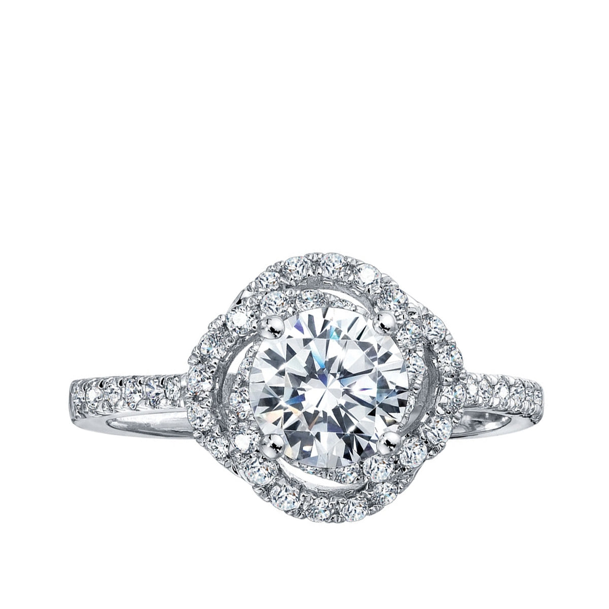 Valina 1/3 ct. tw. Diamond Swirl Halo Round Semi-Mount Engagement Ring with European Shank in 14K White Gold close-up detail