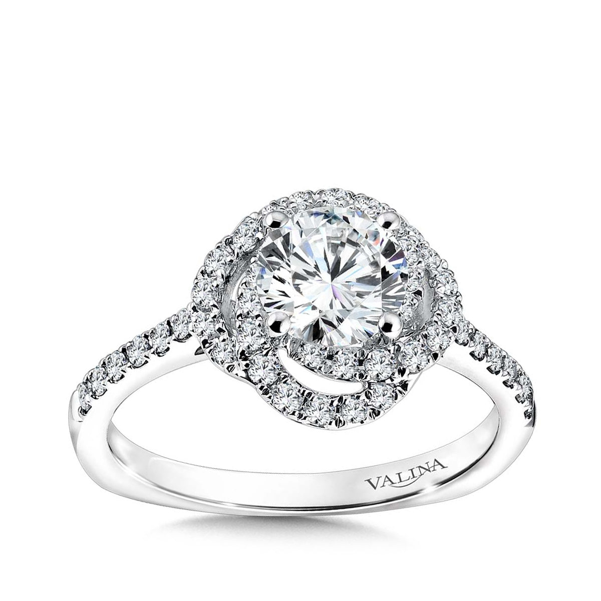 Valina 1/3 ct. tw. Diamond Swirl Halo Round Semi-Mount Engagement Ring with European Shank in 14K White Gold