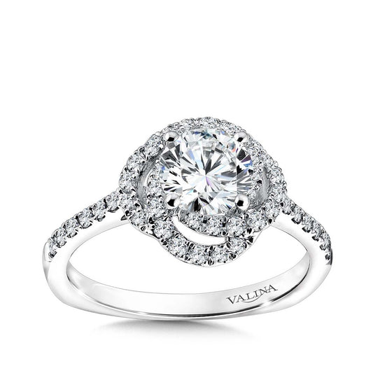 Valina 1/3 ct. tw. Diamond Swirl Halo Round Semi-Mount Engagement Ring with European Shank in 14K White Gold