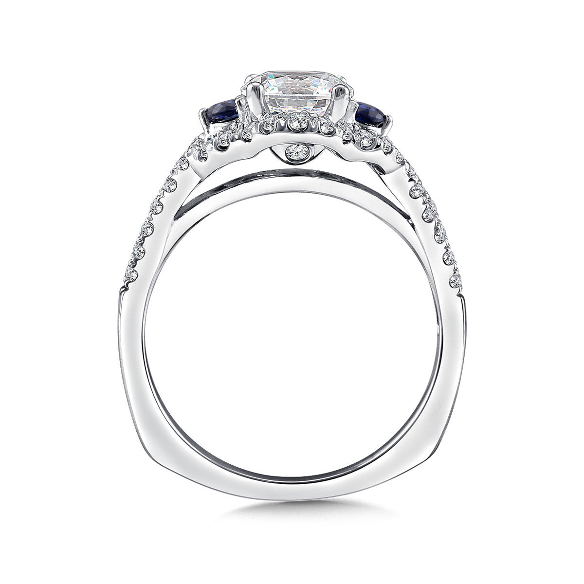 Valina 1/3 ct. tw. Diamond & Sapphire Twist Round Semi-Mount Engagement Ring with European Shank in 14K White Gold front view